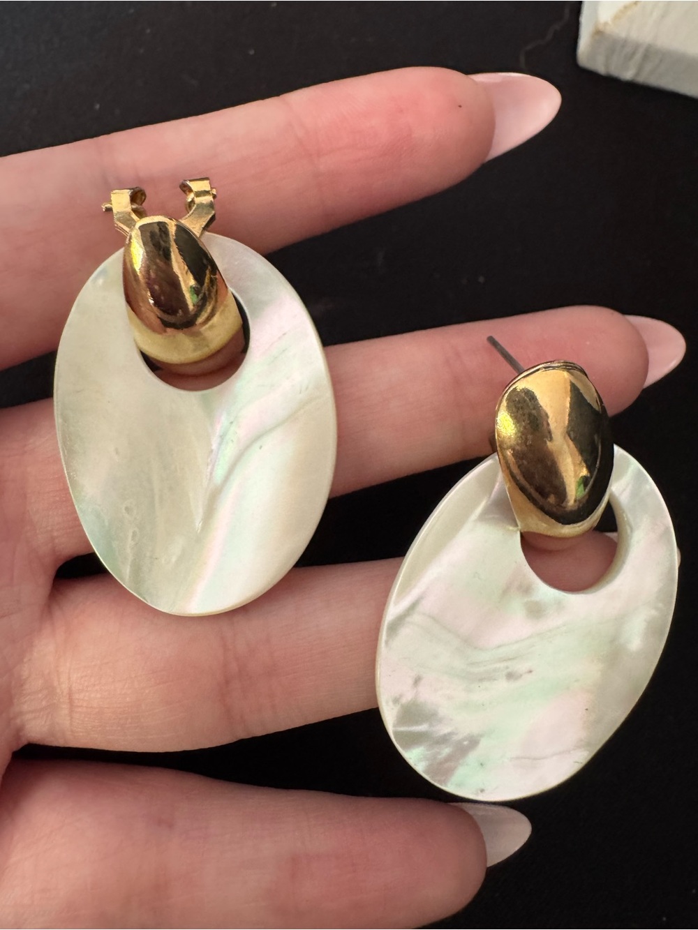 Gold Tone and Mother-of-Pearl Drop Earrings